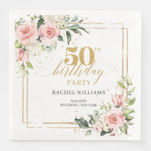 Serviette En Papier Calligraphie rose rousse roses sauge 50e anniversa