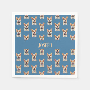 Serviette En Papier Calmant Bleu Corgi Baby Shower Nom Personnalisable