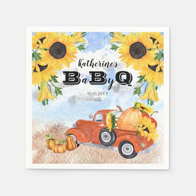 Serviette En Papier Camion Citrouille Automne | Sunflowers Baby BBQ Do (Devant)