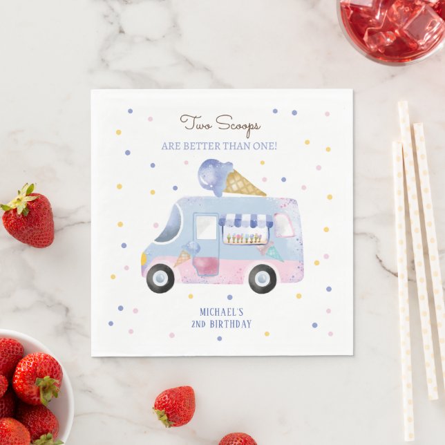 Serviette En Papier Camion crème glacée 2 scoops deuxième anniversaire (En situation)
