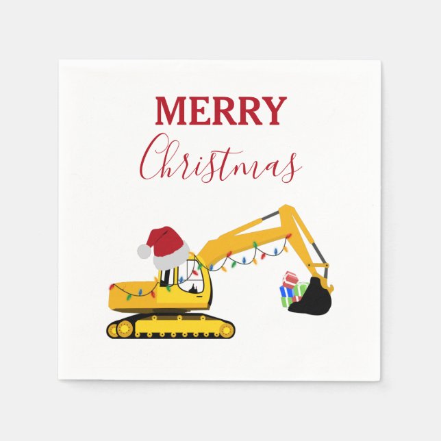 Serviette En Papier Camion de construction de l'excavatrice de Noël (Devant)