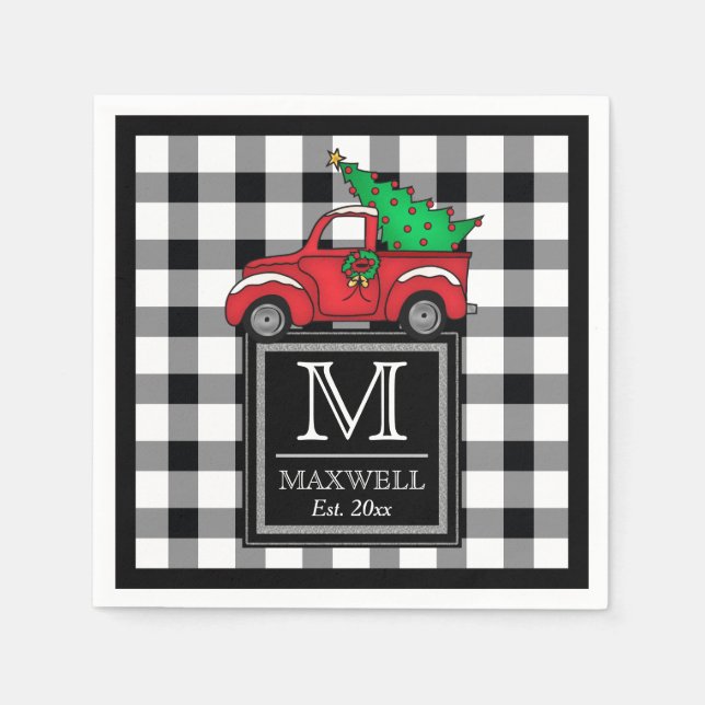 Serviette En Papier Camion rouge | Moyen Rustic Buffalo Checks Monogra (Devant)