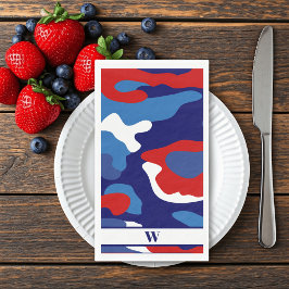 Serviette En Papier Camo bleu rouge Monogramme 4 juillet Patriotique