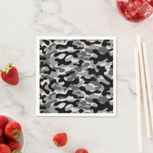 Serviette En Papier Camouflage gris noir et blanc 