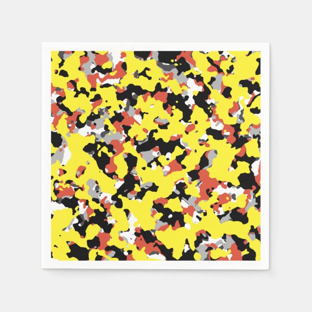 Serviette En Papier Camouflage jaune rouge gris noir (Devant)