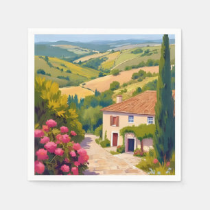 Serviette En Papier Campagne italienne   Voyage aquarelle vignoble