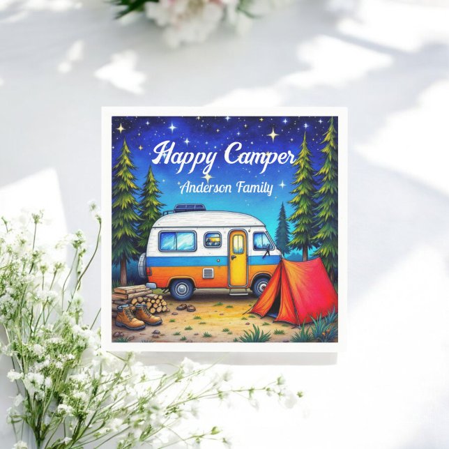 Serviette En Papier Campervan bleu Aquarelle verte Campervan (Créateur téléchargé)
