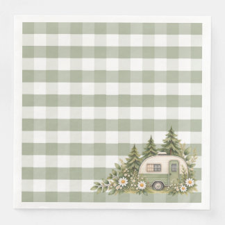 Serviette En Papier Camping aquarelle à carreaux de sauge