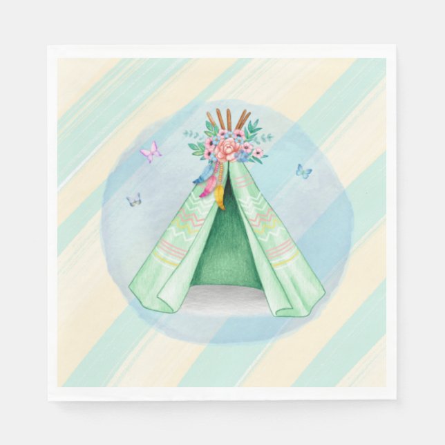 Serviette En Papier Camping Glamping Tente Verte Slepover À L'Extérieu (Devant)