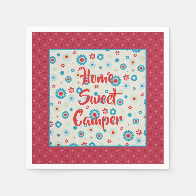 Serviette En Papier Camping rouge et Turquoise rétro (Devant)