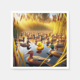 Serviette En Papier Canard En Caoutchouc Jaune Avec Decoyers De Chasse