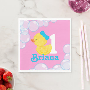Serviette En Papier Canard en caoutchouc rose fille personnalisée Anni