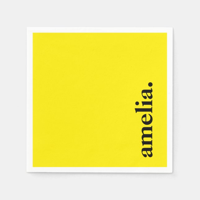 Serviette En Papier Canary Jaune Couleur Solide Nom élégant (Devant)