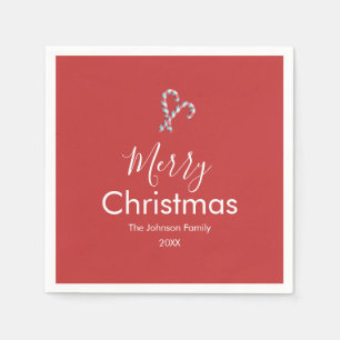 Serviette En Papier Candy Cane Rouge Fête de Noël Joyeux