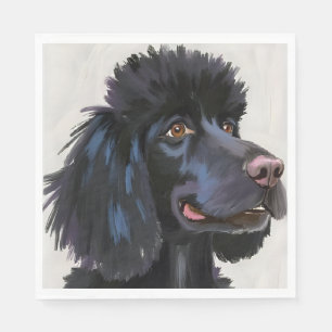 Serviette En Papier Caniche noir Peinture de chien à l'aquarelle