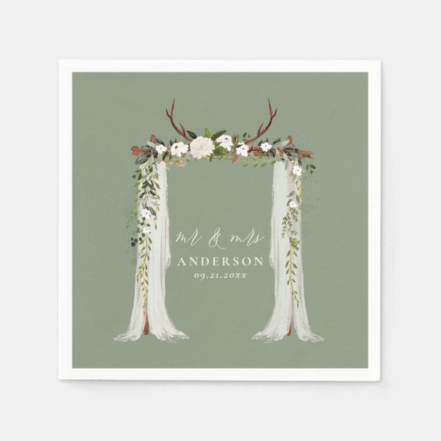 Serviette En Papier Canopy mariage botanique rustique m et mrs script (Devant)