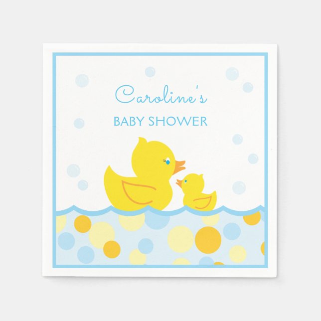Serviette En Papier Caoutchouc bleu et jaune Baby shower (Devant)