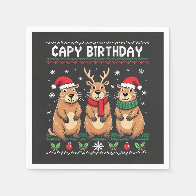 Serviette En Papier Capy Anniversaire Vilain Chant de Noël Capybara (Devant)