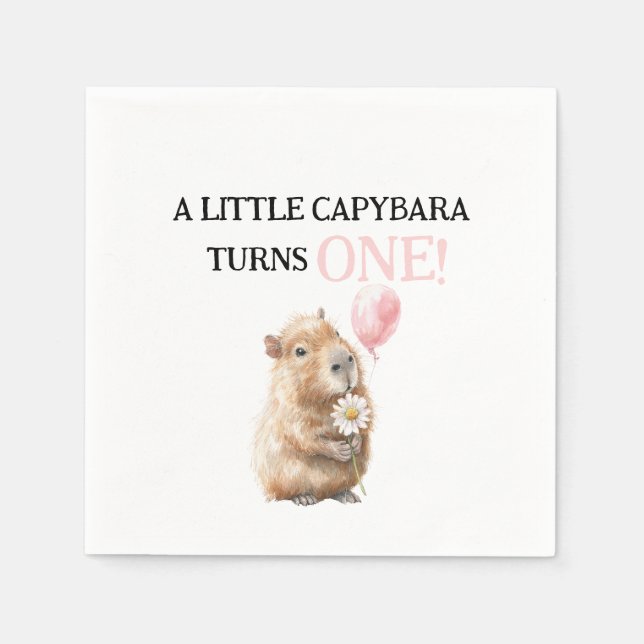 Serviette En Papier Capybara Birthday Napkin • First Birthday (Devant)