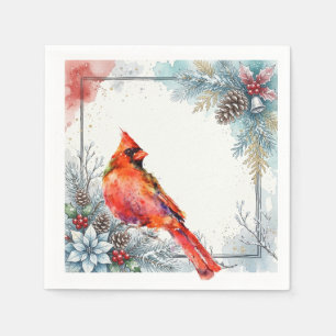 Serviette En Papier Cardinal rouge oiseau pointsettia baies vertes d'h