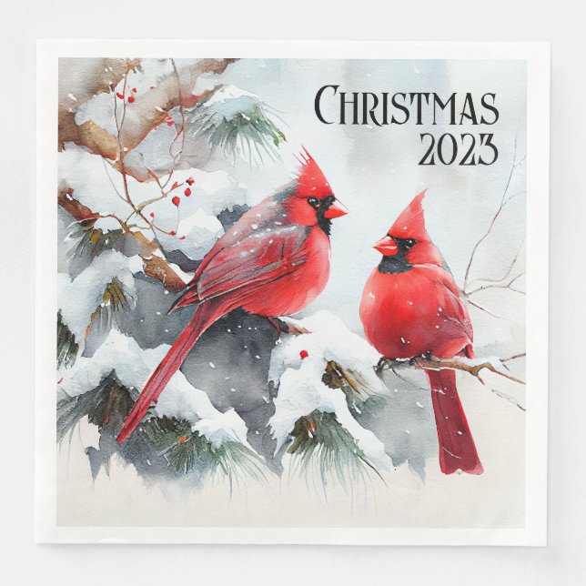 Serviette En Papier Cardinaux personnalisables sur la scène hivernale  (Devant)