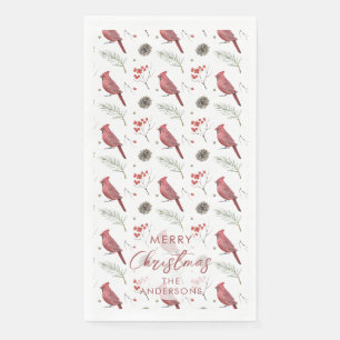 Serviette En Papier Cardinaux rouges et baies d'hiver Noël personnalis