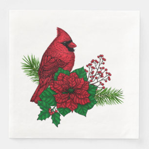 Serviette En Papier Cardinaux rouges sur décoration de Noël