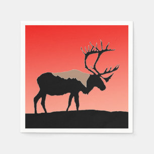 Serviette En Papier Caribou au coucher du soleil - Art original de la 