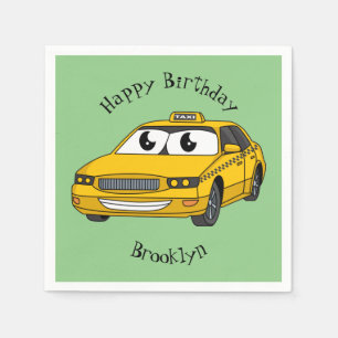 Serviette En Papier Caricature amusante de taxi jaune mignon