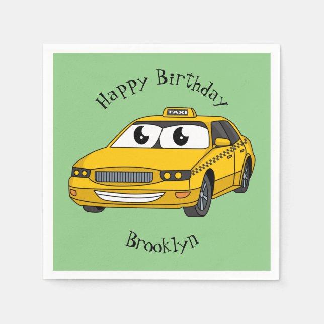 Serviette En Papier Caricature amusante de taxi jaune mignon (Devant)