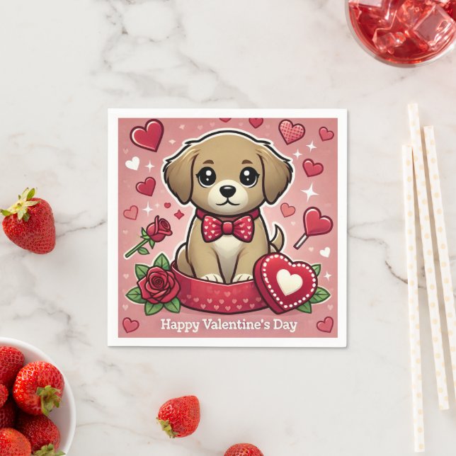 Serviette En Papier Caricature avec Coeurs de la Saint-Valentin (En situation)