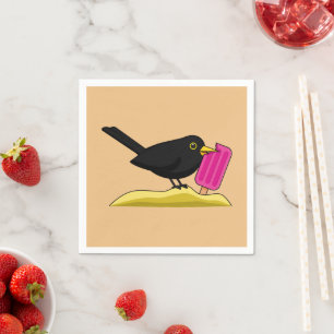 Serviette En Papier Caricature Blackbird Manger Une Crème De Glace