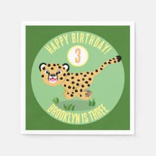 Serviette En Papier Caricature d'anniversaire de guépard personnalisée