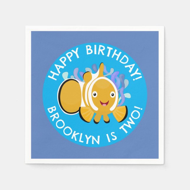 Serviette En Papier Caricature d'anniversaire personnalisée de poisson (Devant)