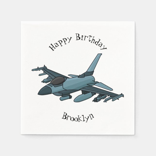 Serviette En Papier Caricature d'avion de chasse militaire (Devant)