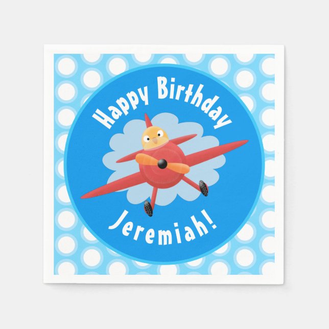 Serviette En Papier Caricature d'avion rouge volant oiseau mignon pers (Devant)