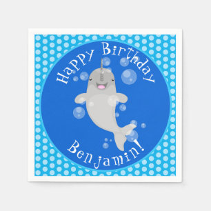 Serviette En Papier Caricature de bulles de narval joyeux