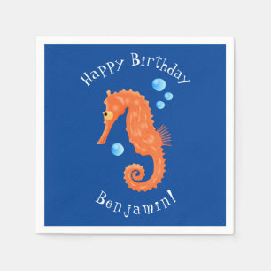 Serviette En Papier Caricature de bulles d'hippocampe orange