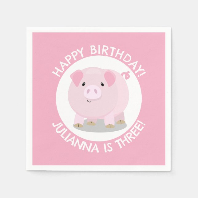 Serviette En Papier Caricature de cochon de poitrine mignonne annivers (Devant)