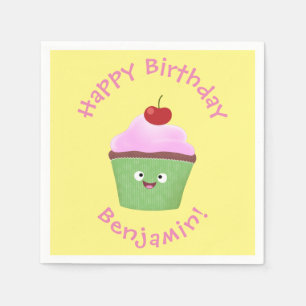 Serviette En Papier Caricature de cupcake joyeux