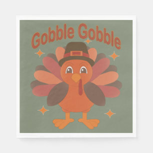 Serviette En Papier Caricature de Turquie Thanksgiving - "Gobble Gobbl