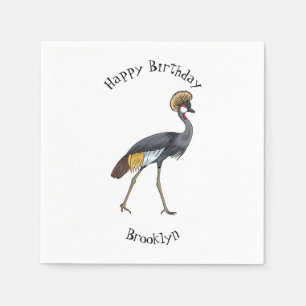 Serviette En Papier Caricature d'oiseau de grue couronné gris
