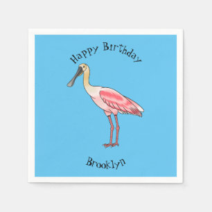 Serviette En Papier Caricature d'oiseau de spatule de rose