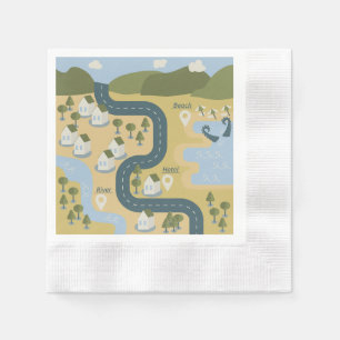 Serviette En Papier Caricature élégante paysage carte de voyage