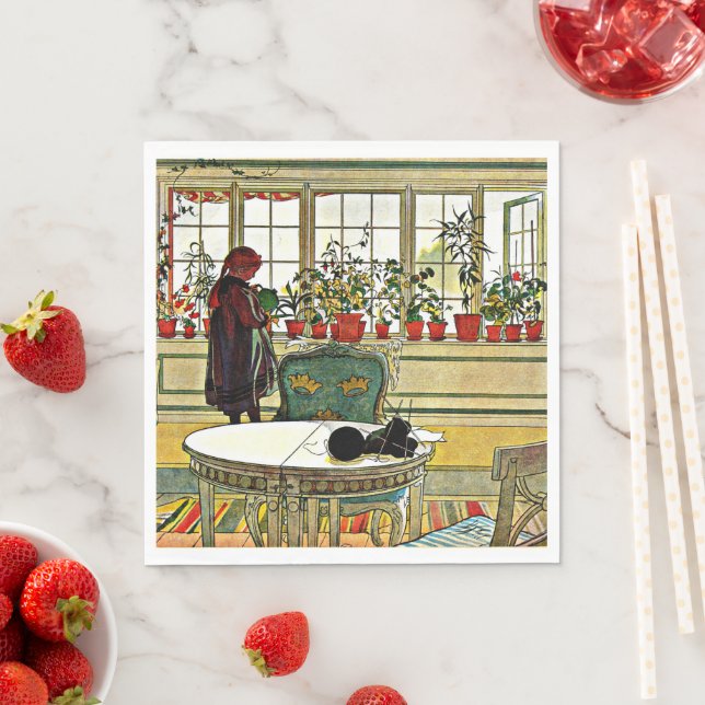 Serviette En Papier Carl Larsson - Fleurs sur un rebord de fenêtre (En situation)