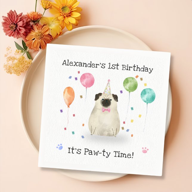 Serviette En Papier Carlin Lets Chien Anniversaire Fête (Créateur téléchargé)