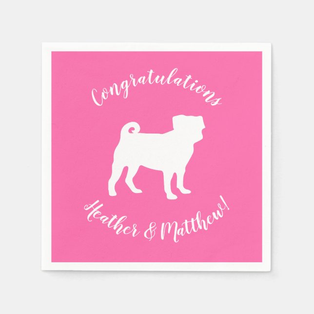 Serviette En Papier Carlin rose Silhouette Baby shower chiot (Devant)