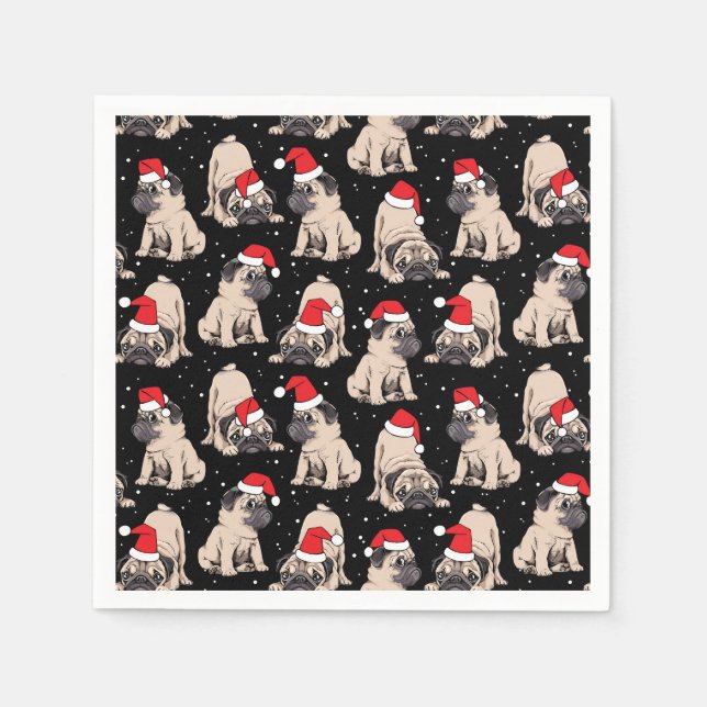 Serviette En Papier Carlins en Santa Hats Motif de Noël (Devant)
