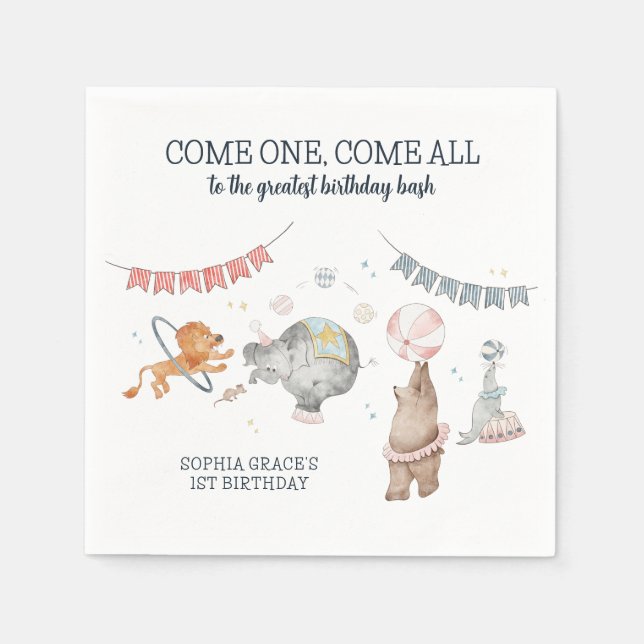 Serviette En Papier Carnaval Circus Party Thème 1er anniversaire (Devant)