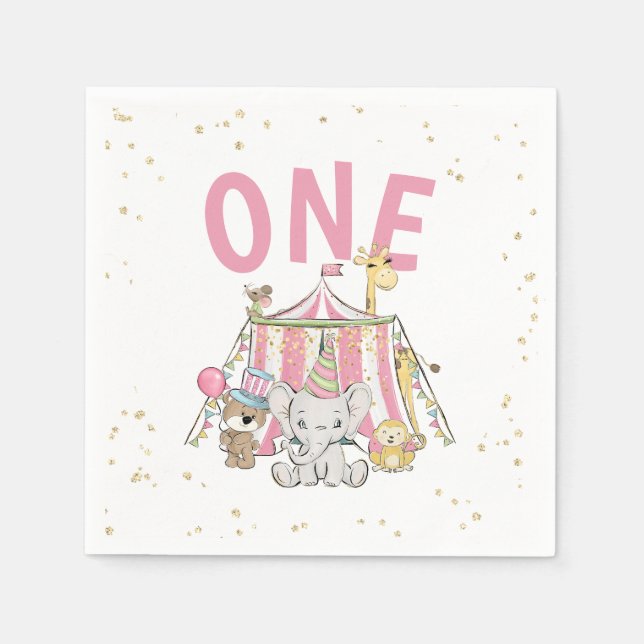 Serviette En Papier Carnaval rose Circus 1er anniversaire de l'enfant (Devant)
